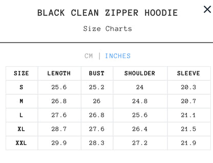 BLACK CLEAN ZIPPER HOODIE